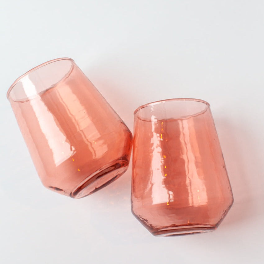 Handblown Hammered Glass Water Tumbler, Blush - set of 4