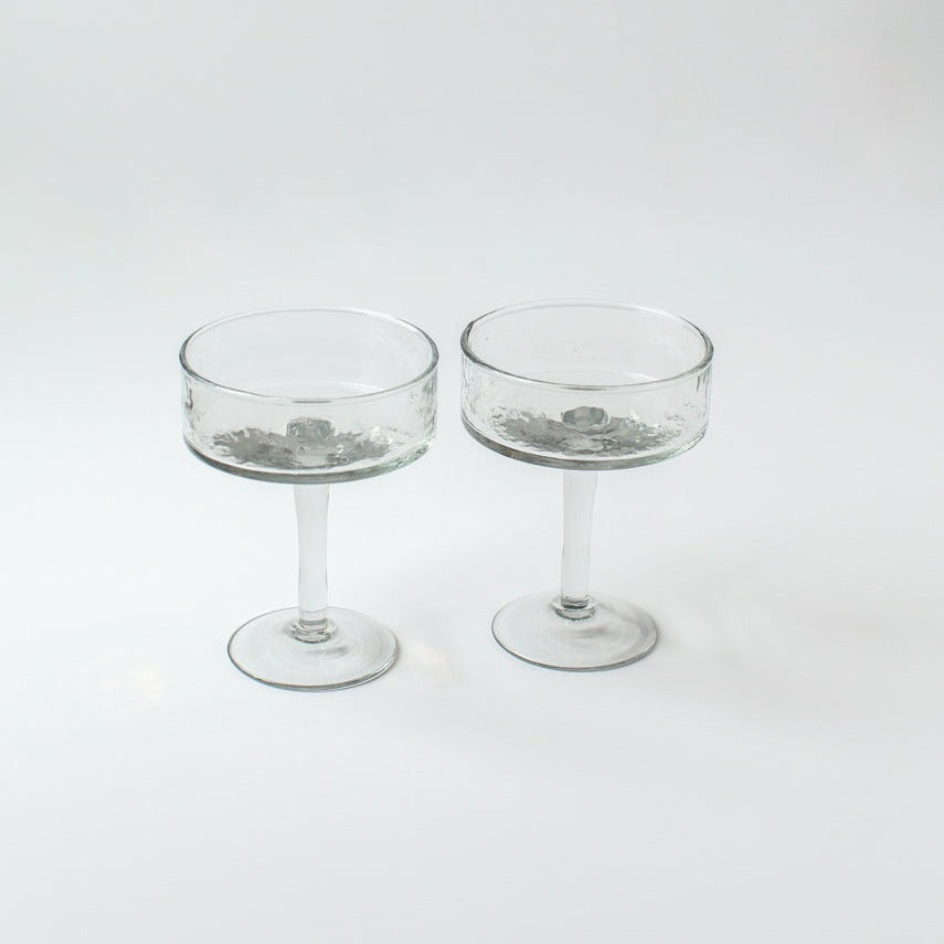 Handblown Hammered Coupe Cocktail Glasses, Clear - set of 4