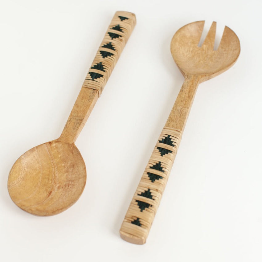 Geo Woven Mango Wood Salad Servers