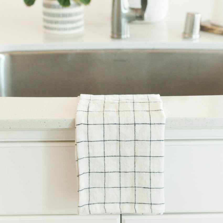 Stone Washed Linen Tea Towel - Windowpane