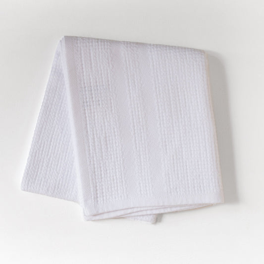 S/2 Organic Block Rib Hand Towel - White