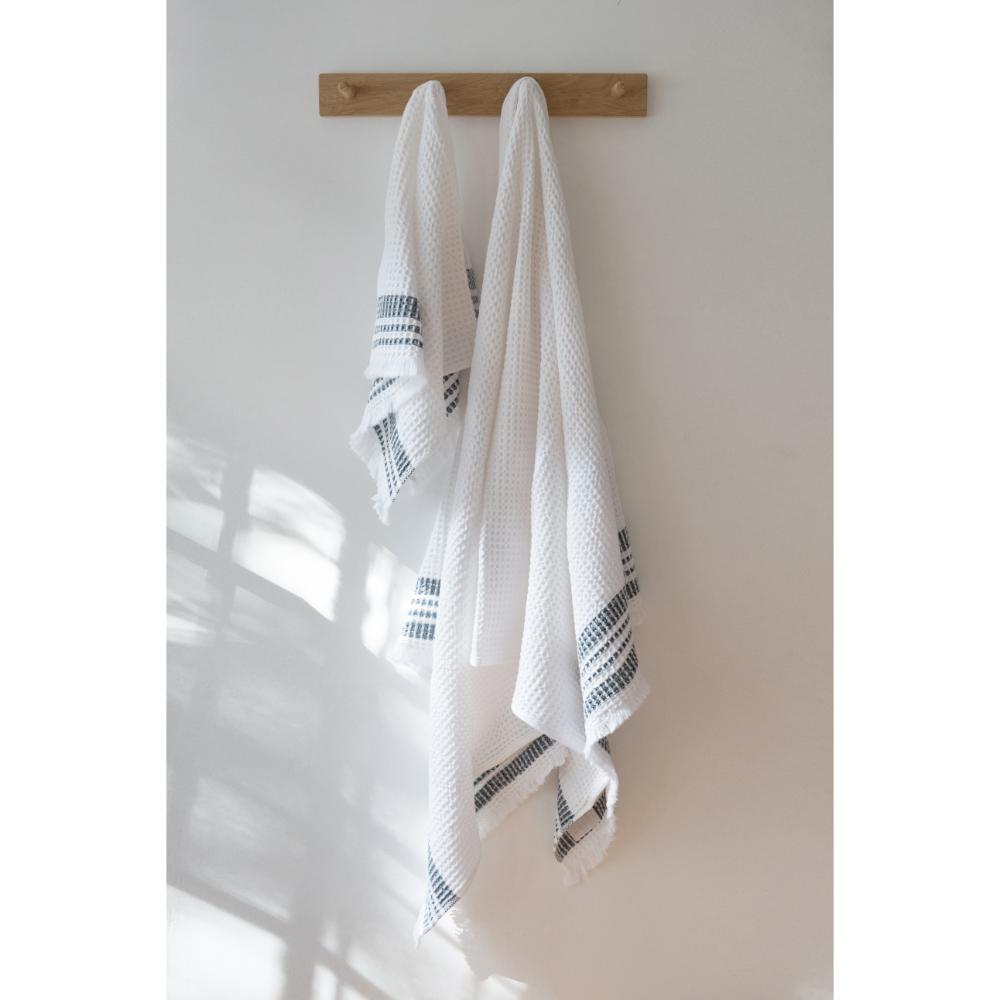 S/2 Organic Belgian Waffle Hand Towel - Ink