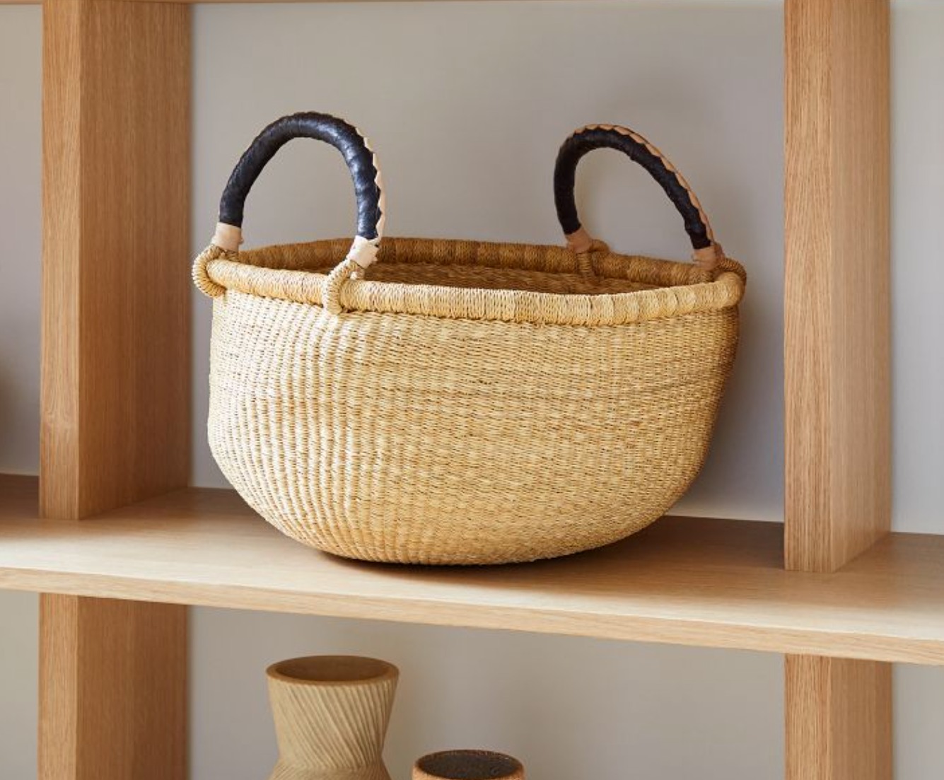 Bolga Baskets - Large Round Two Handle Natural Palette