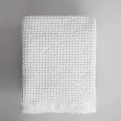 S/2 Organic Belgian Waffle Hand Towels - White